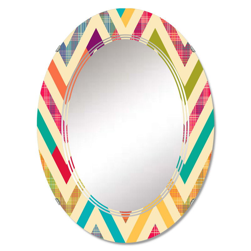 Zigzag chevron lumineux en couleurs rétro - miroir mural à motif ovale, 30 po x 20 po