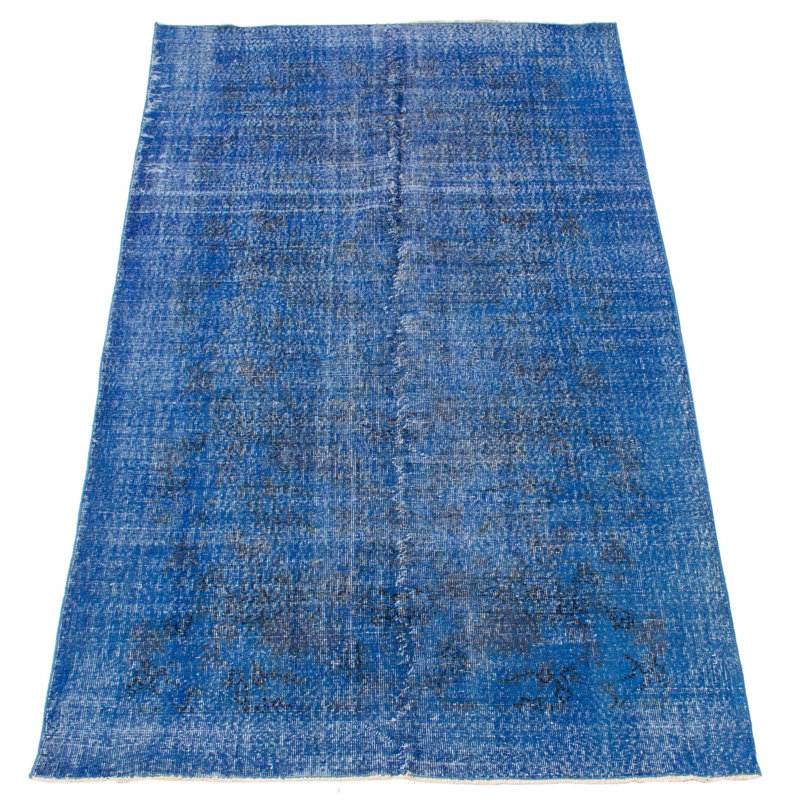 Tapis bleu foncé en laine noué à la main de conception unique 4 pi 9 po x 8 pi années 2000 Ojal