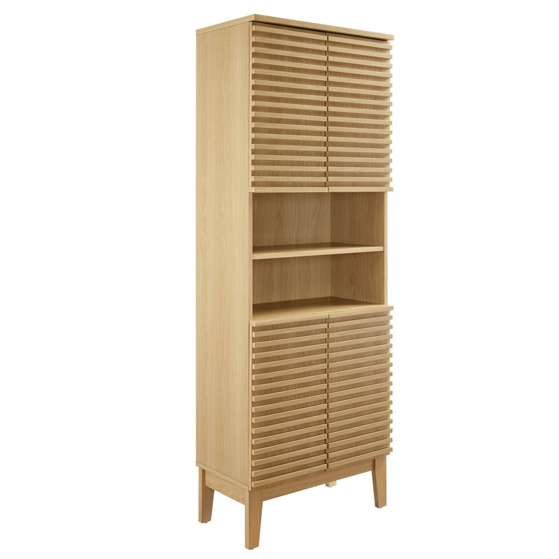 Oak Tall Bathroom Storage Cabinet with Adjustable Shelves