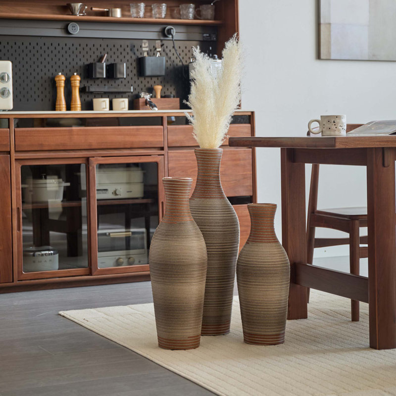 Ensemble de 3 vases artificiels de bureau et de fleurs, Brun / Gris
