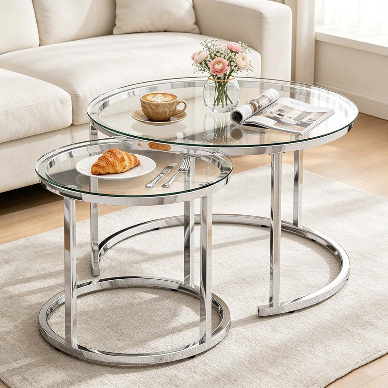 Ensemble de 2 tables de bout rondes en verre