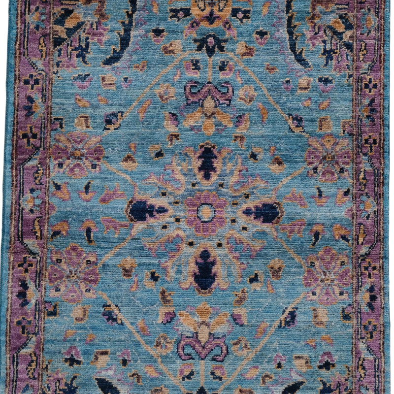 Hand Knotted Wool Area Rug in Blue And Purple