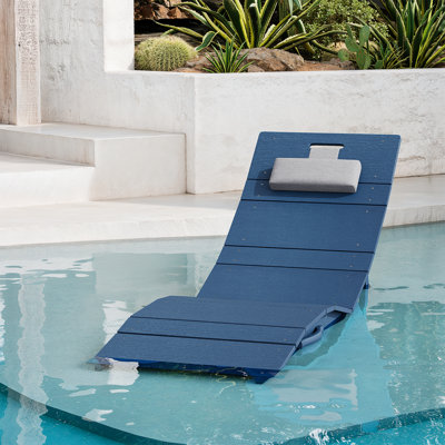 Chaise longue de patio portative pliable pour les hanches, confort au bord de la piscine anti-dérive avec appui-tête réglable et ancrages pour sacs de sable, bleu