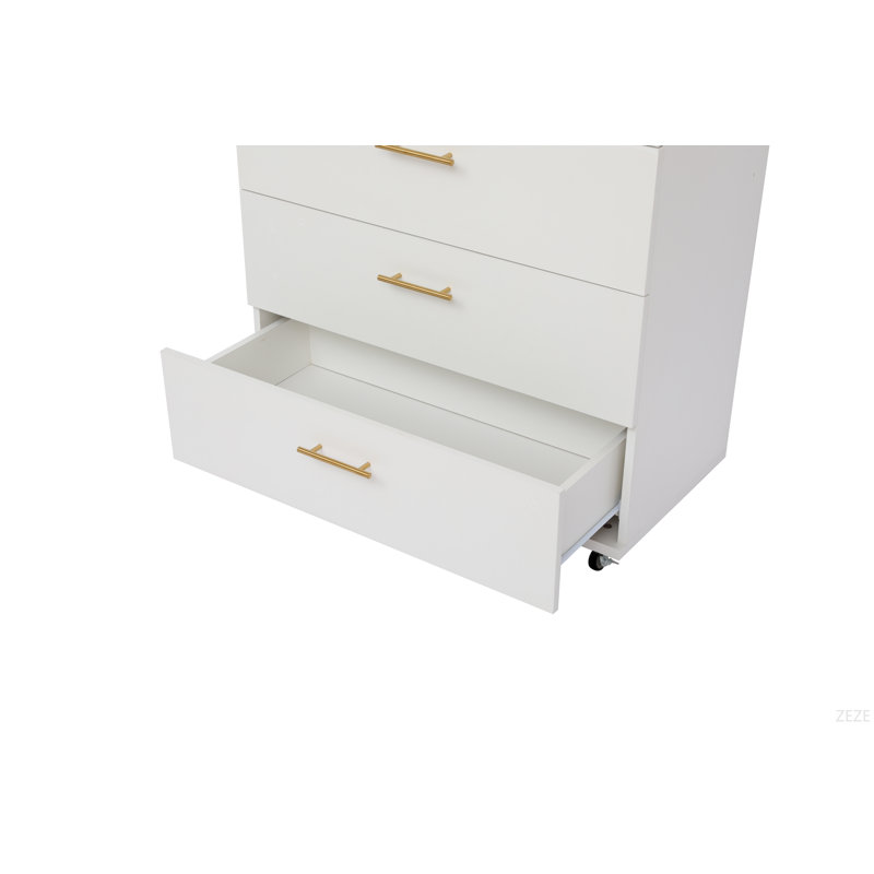 Commode de rangement blanche à 5 tiroirs avec poignées - Armoire de rangement moderne