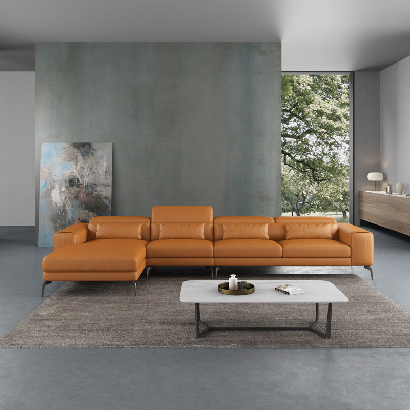 Cavour Sectional, Left Hand Facing, Cognac Genuine Leather