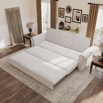 Chesterfield Sofa,93.7" King Pull Out Sofa Bed, 3-In-1 Velvet Convertible Sleeper Sofa With Nailhead Trim & Rolled Arm,Multi-Functional Sofa Bed,Office