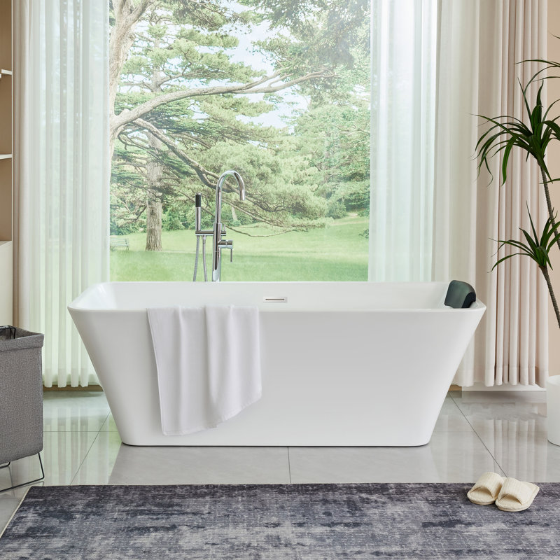 Baignoire de trempage autoportante en acrylique 66,9 "x 29,5", Blanc / chrome poli