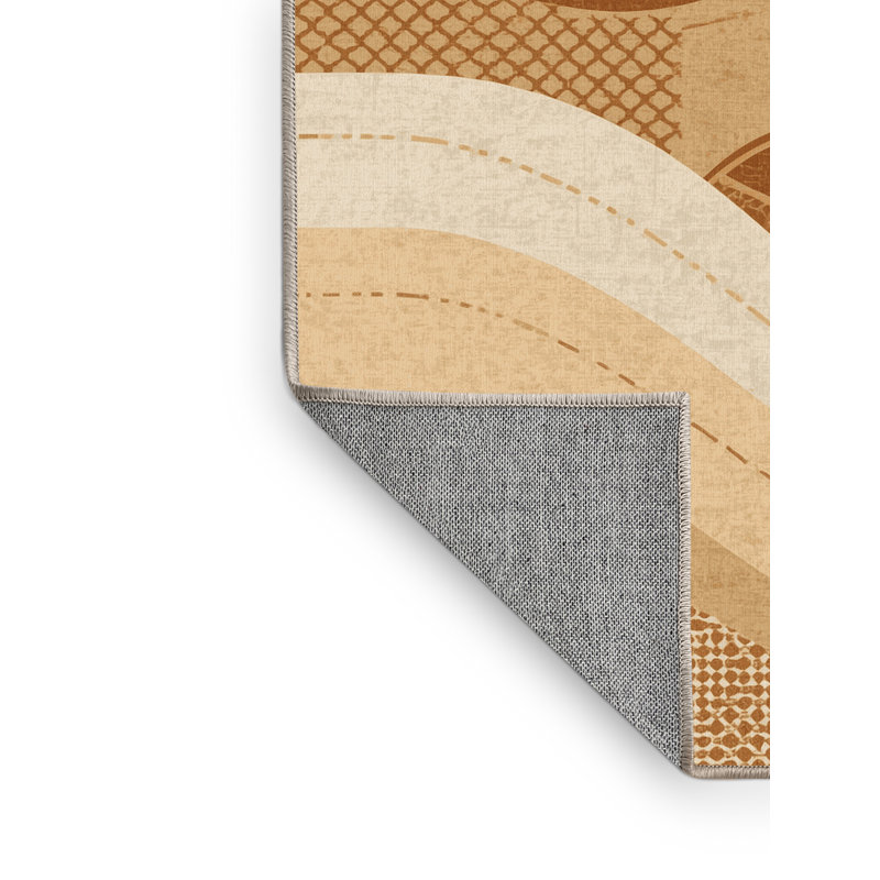 Tapis marocain d'inspiration mondiale lavable à la machine Peksenak - reliure beige, 7 x 10