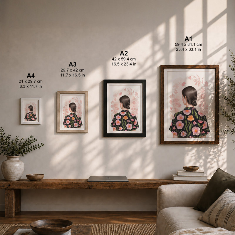 Figure in Bloom Botanical - Framed Print, A2 - 59.4 x 42.0 cm, Black