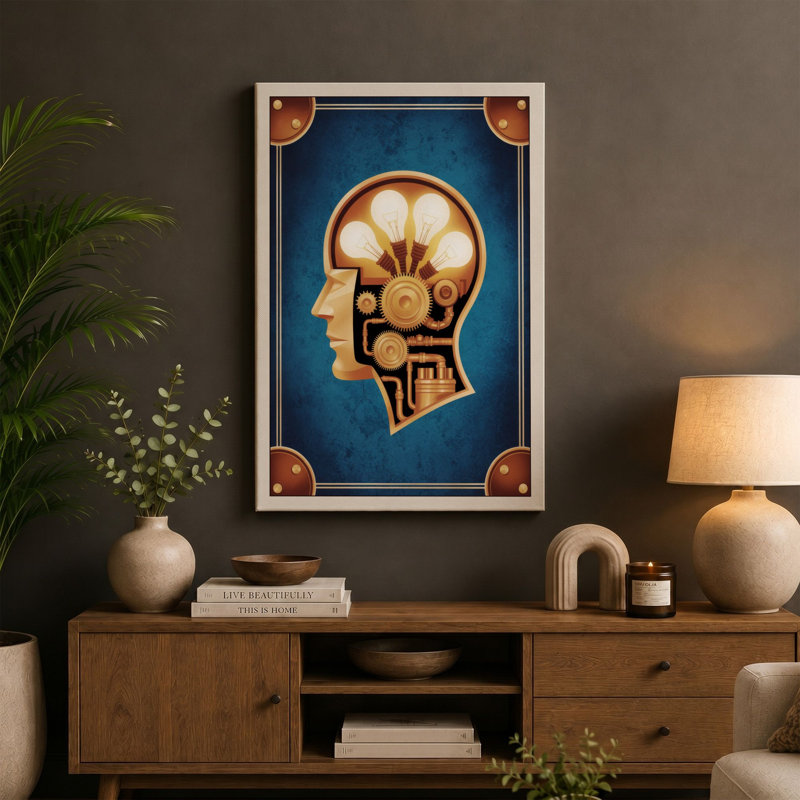 Mechanical Mind Steampunk - Wrapped Canvas, 30x20 - 76.2 x 50.8 cm, Taupe Border