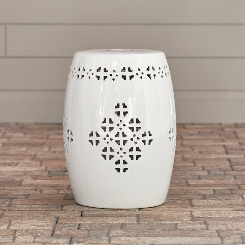 Iowa Park Ceramic Accent Stool, White