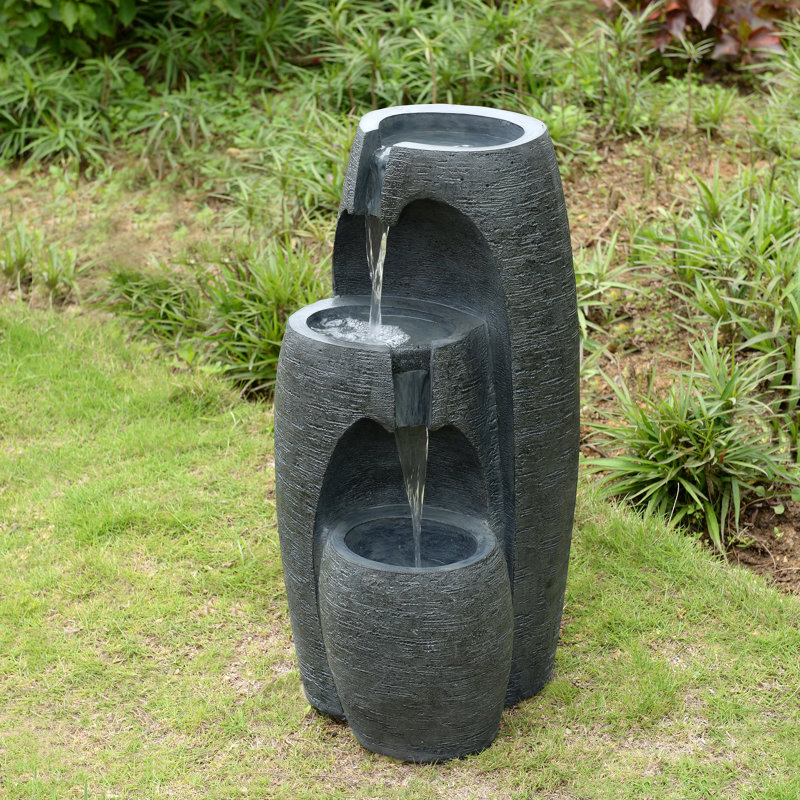 3-Tier Cascading Urn Outdoor Water Fountain with LED Lighting, Adjustable Flow, and Weather-Resistant Design, Black