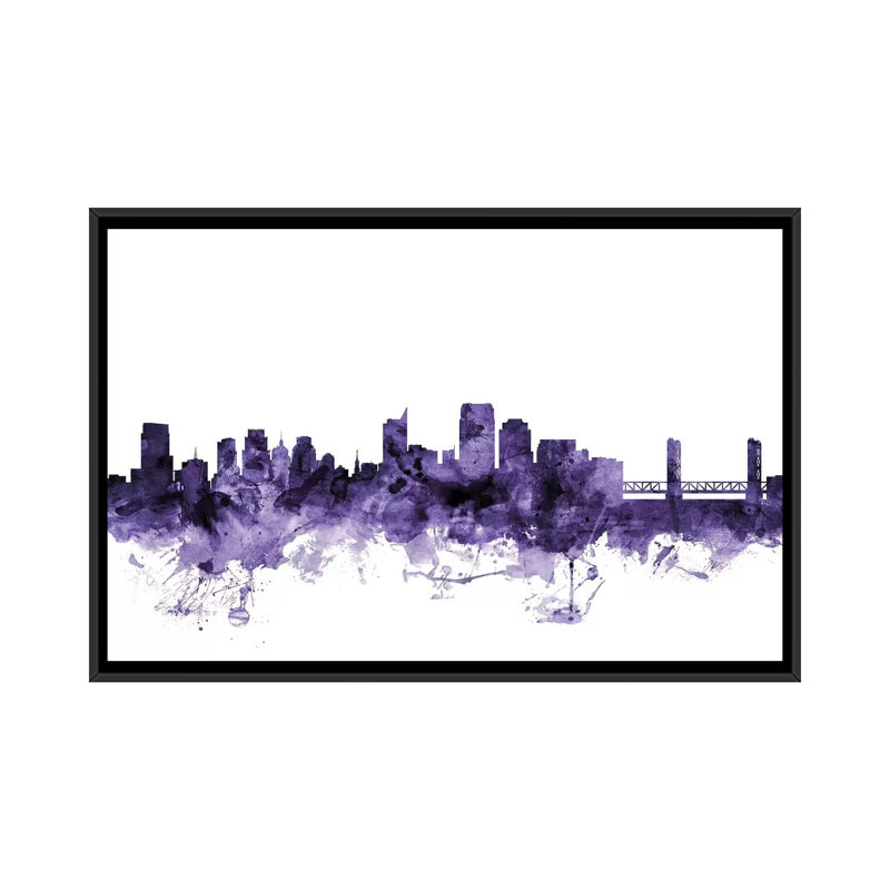 «Sacramento, California Skyline» par Michael Tompsett, reproduction sur toile tendue sur châssis, Toile avec cadre noir