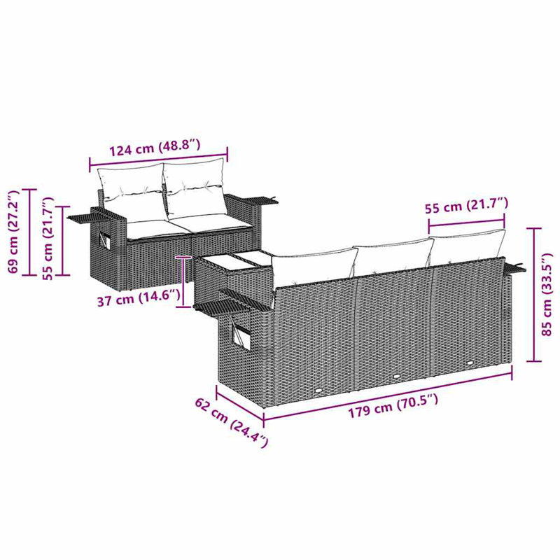 Ensemble de canapé de jardin Vidaxl blanc crème, Noir