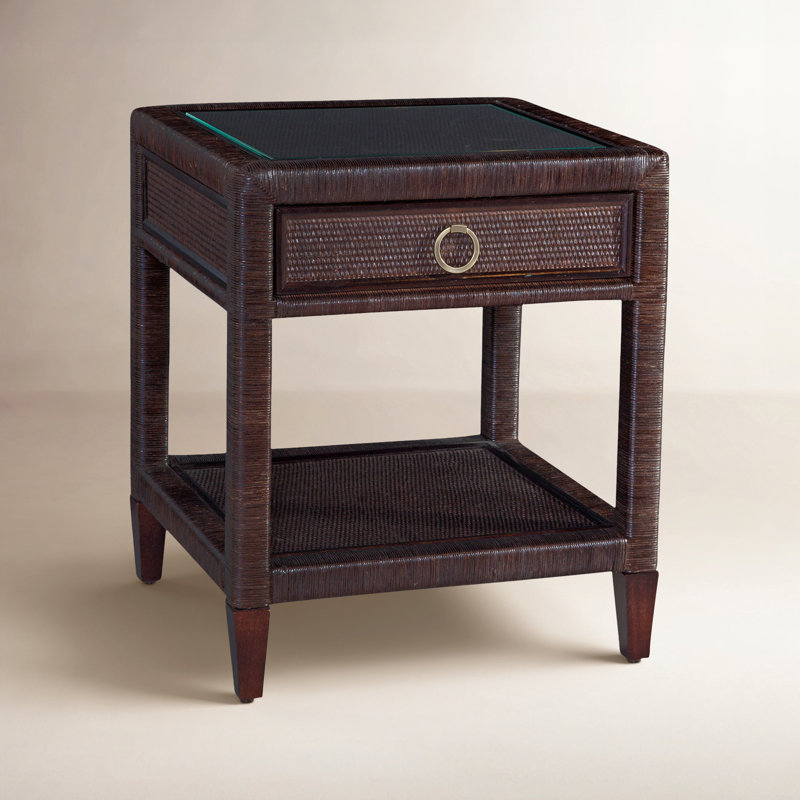 Warwick 1 - Drawer Wicker/Rattan Nightstand, Satin Brass, Nickel