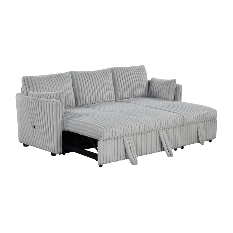 85.4" W Contemporary Sectional W/ Pull Out, Gray, Light Gray