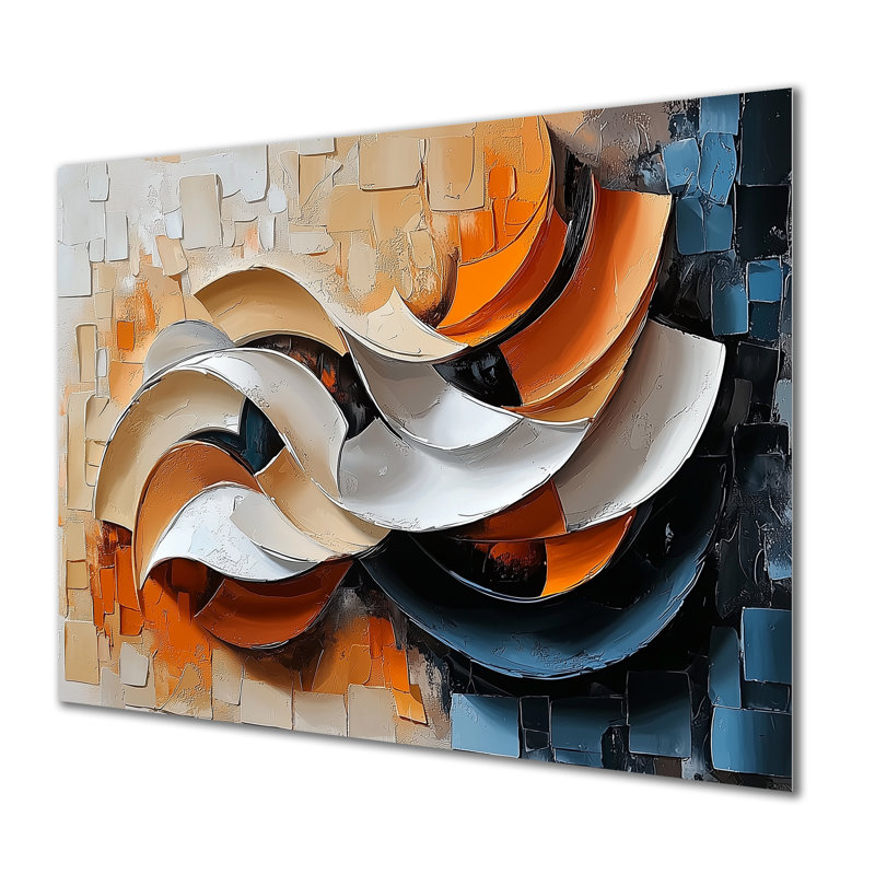Encre monochrome Echo I - cubisme, art mural moderne en métal, 12" H x 20" W