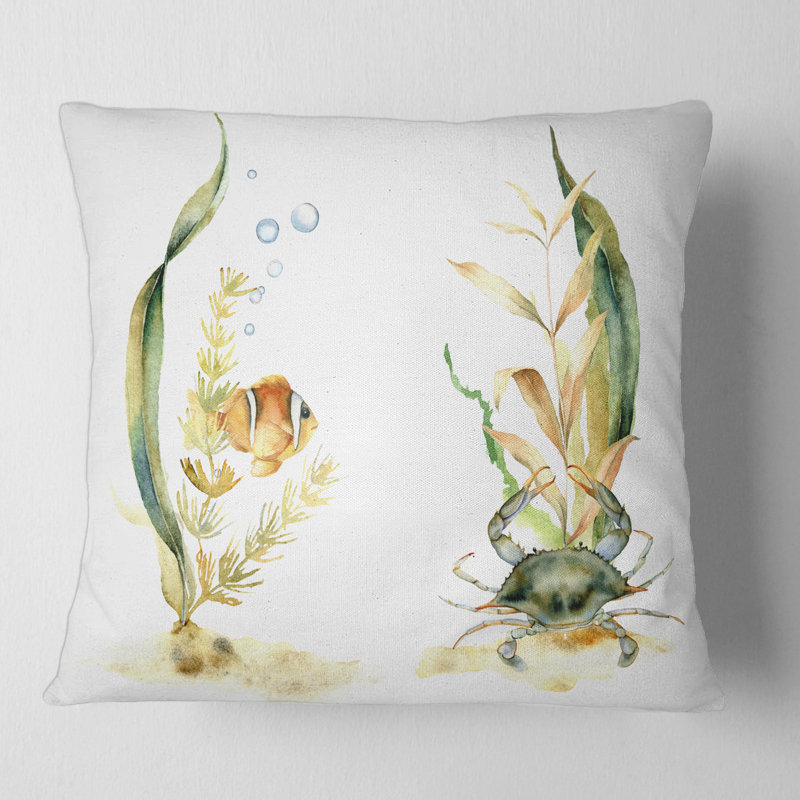Housse de coussin carré et insert Tropical Fish avec algues et bulles d'air, 16" x 16"