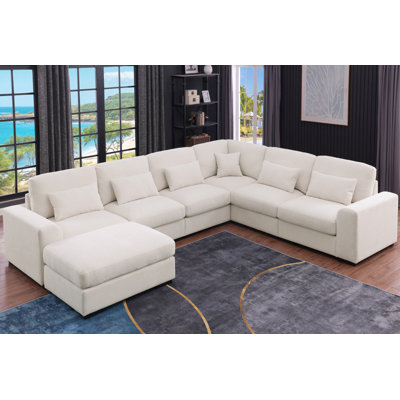 147.7" U Shape Sectional Sofa Cloud Couch With Removable Ottomans