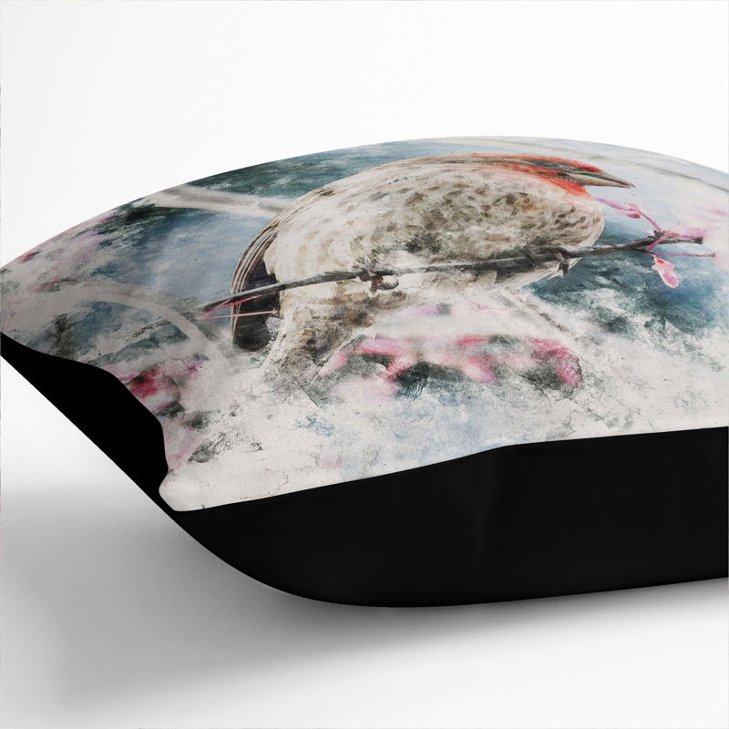 A House Finch Bird Watercolour Scatter Cushion, 55cm H x 55cm W x 20cm D, Black