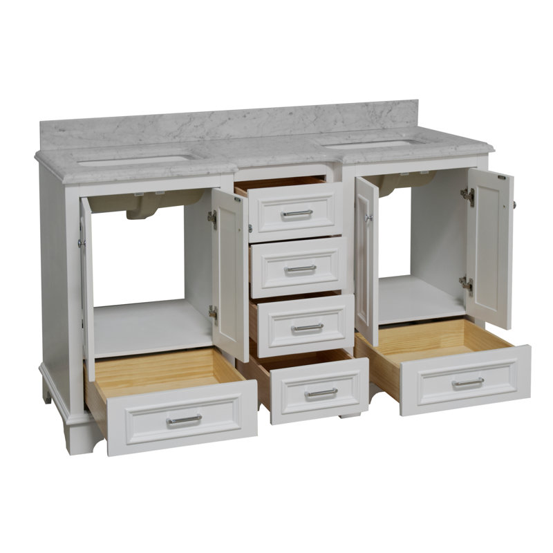 Ensemble de meuble-lavabo double 60 po Loughlam, Blanc, Marbre de Carrare