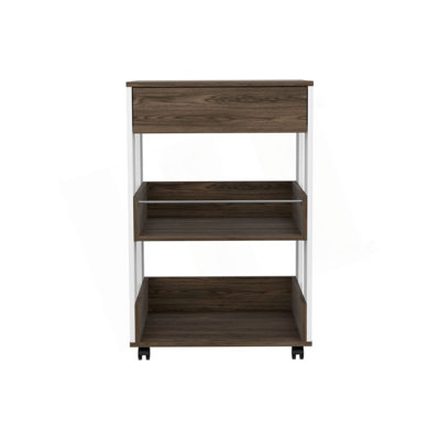 Modern Kitchen Cart 35" H, Four Casters, Three Shelves