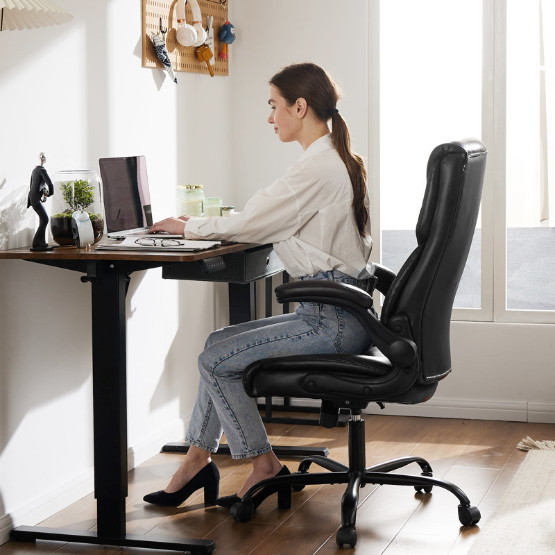 Ovidia Executive Chair with Headrest, Black Faux Leather