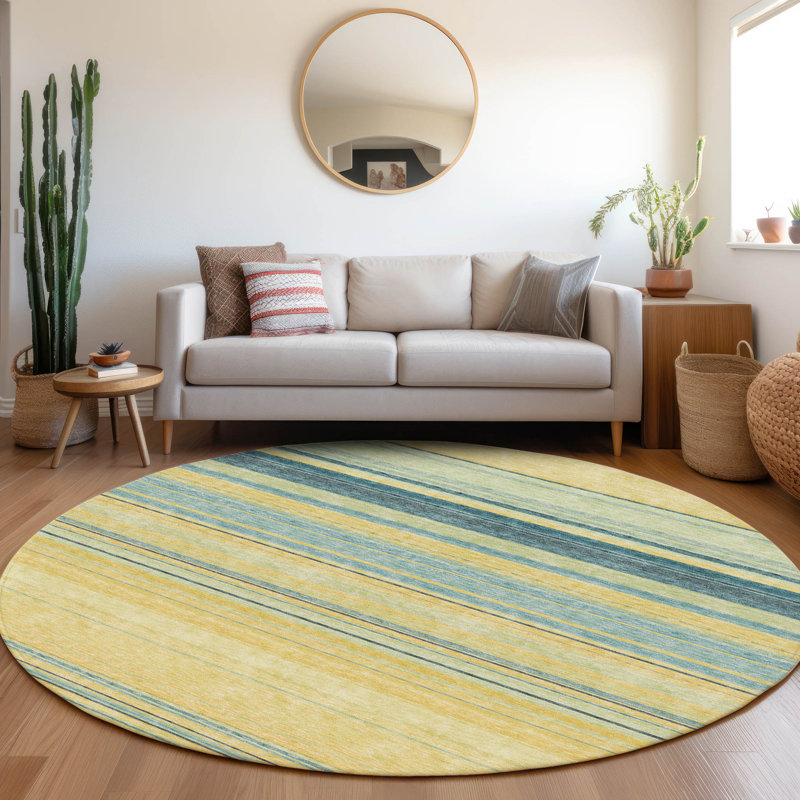 Tapis jaune Prisco lavable à la machine de qualité supérieure, Rond 8 pi
