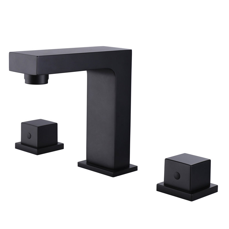 6.1" Brass Knob Switch Bathroom Faucet, Widespread Bathroom Faucet for Sink 3 Hole, Matte Black