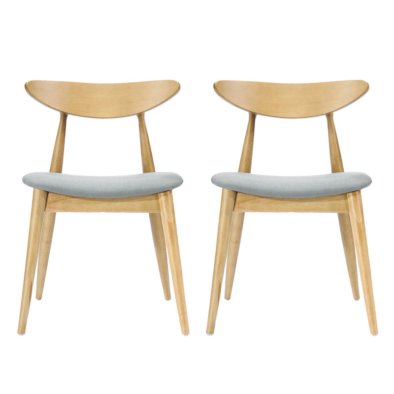 2 - Pack Retro Dining Chairs In Natural + Beige, Ergonomic Curved Back, Rubberwood Frame, And Easy Assembly Back Rest, Foam Filled Seats