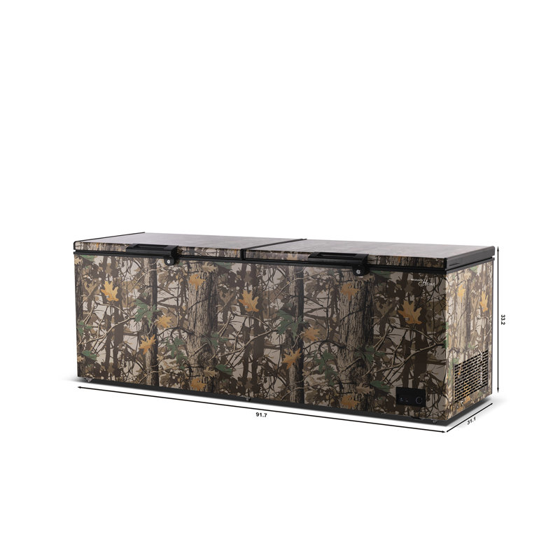 Magnavox 30 Cu. Ft. Chest Freezer, Double Door, Garage Ready 0°F-110°F, Hunting Camo Deep Freezer with External Temperature Control, Power Indicator Light, Manual Defrost & Removable Baskets