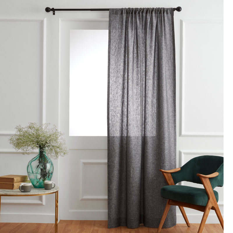 Linen Curtain with Rod Pocket, 52" W x 84" L, Chambray Black