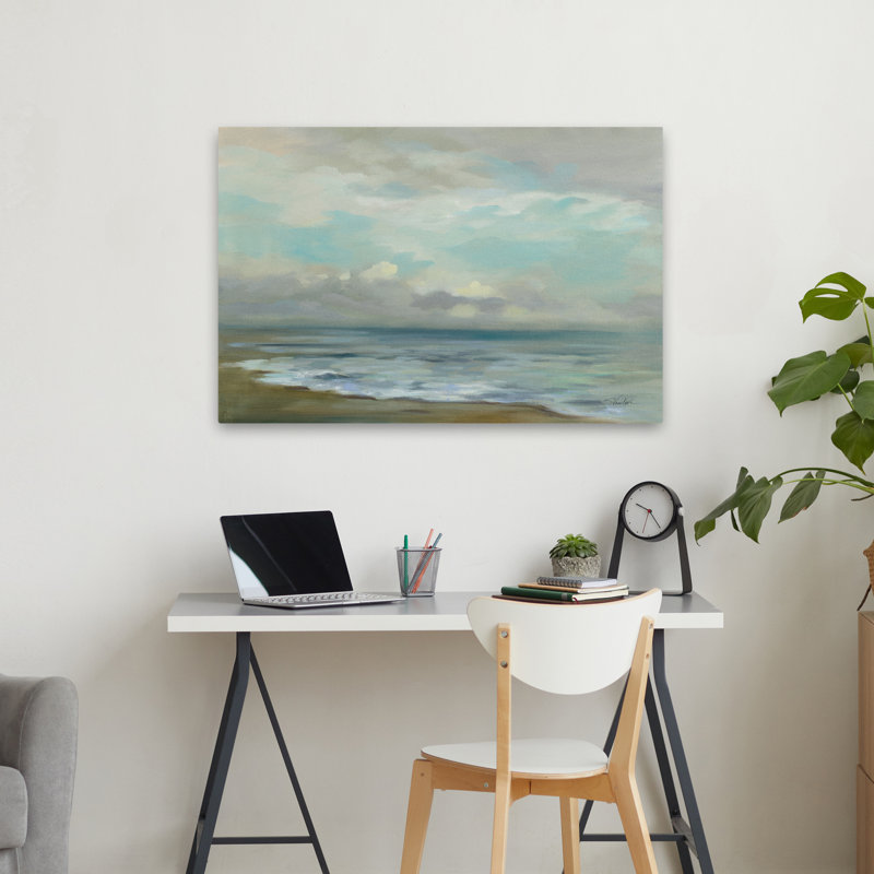Soleil levant côtier bleu gris blanc turquoise plage, H 36 po x l 24 po
