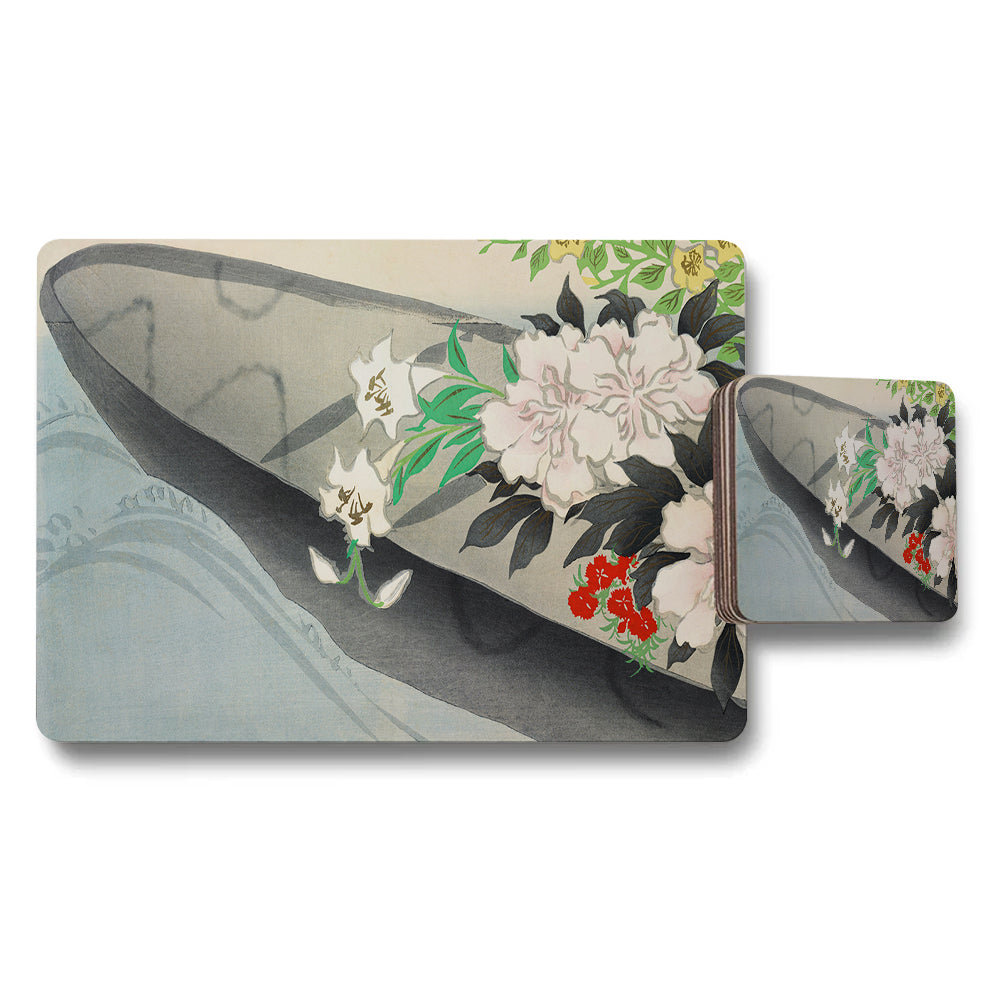 Floral Placemats And Coaster Set With Elegant Artwork