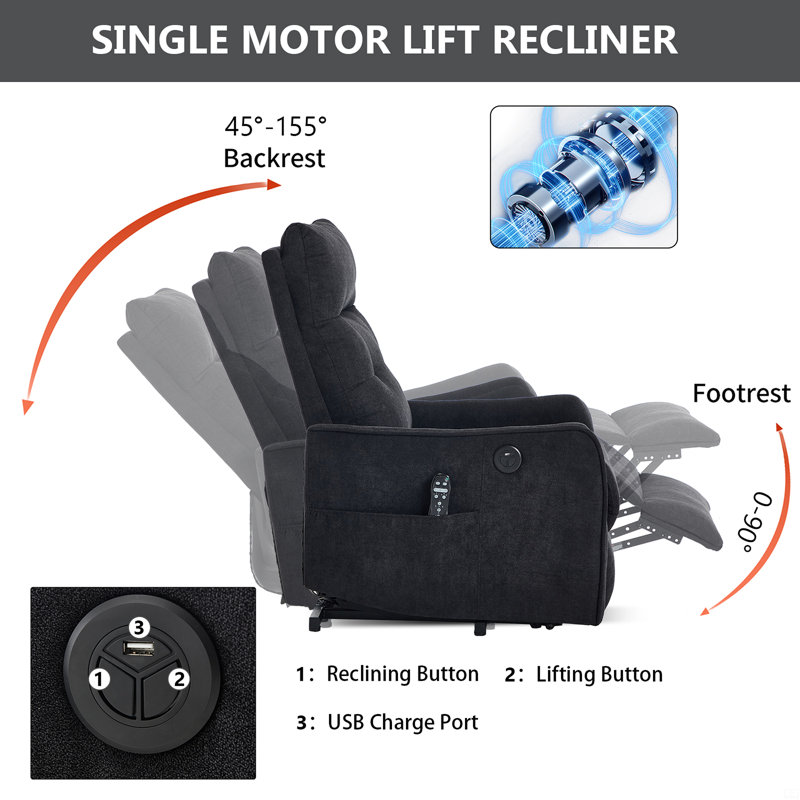 Fauteuil inclinable électrique Chenille, Noir