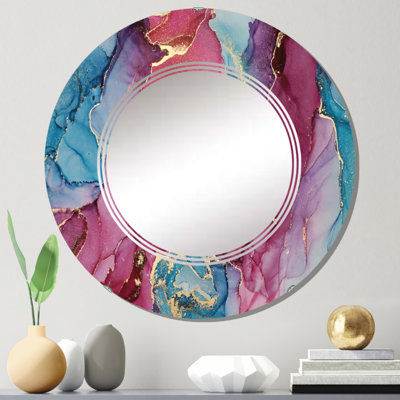 Bleu et mauve, luxe, abstrait, fluide, art, neuvième, miroir mural moderne, rond