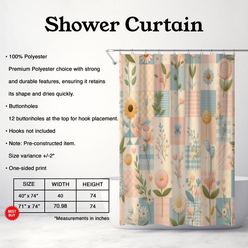 Ensemble de rideau de douche 1 pièce Spring Gingham, H 74 po x l 71 po