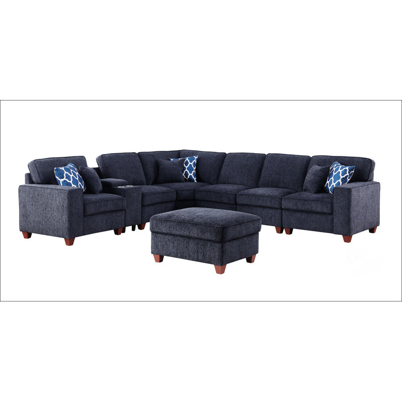 Canapé modulaire avec repose-pieds, H 35 po x l 99,25 po x P 136,25 po, Chenille noir