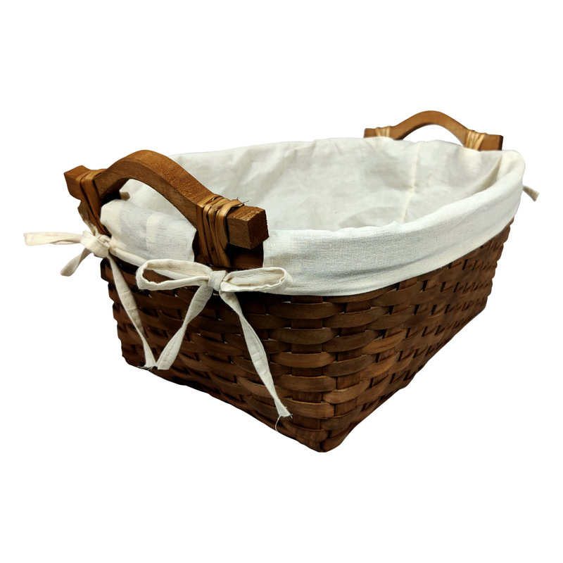 Panier en copeaux de bois teint avec poignées d'oreille latérales et doublure en coton, Brun