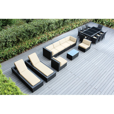 Pavior 18 Piece Rattan Complete Patio Set with Cushions by Ebern Designs