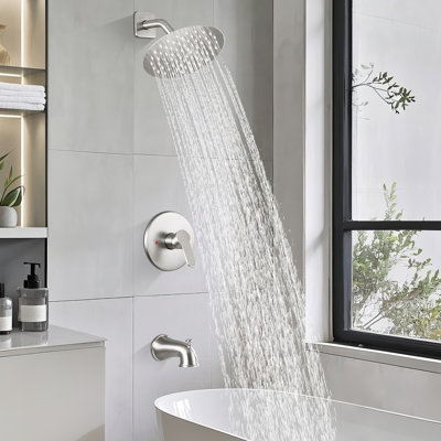 Ensemble de robinet de baignoire et douche rond à fonction simple Modern Raincan, ensemble de garniture de valve, pomme de douche à pluie