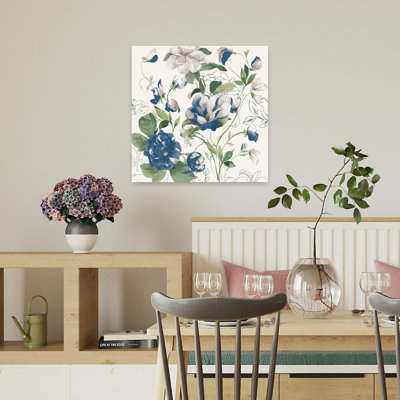 Blue Blossoms On White Canvas Abstract Contemporary Wall Art