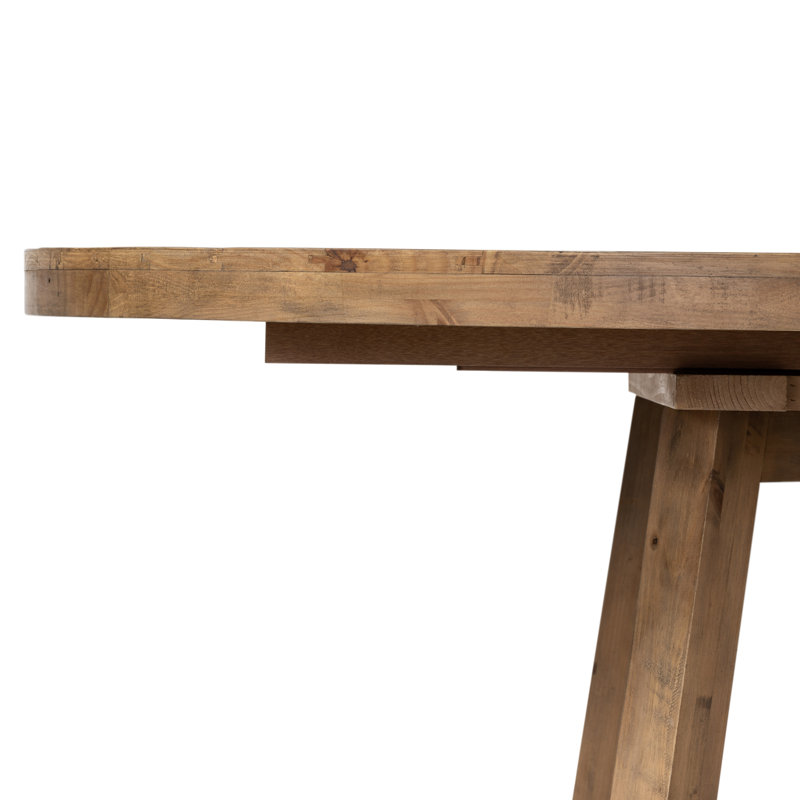 Eberwin Round Extended Natural Dining Table, Rustic Natural