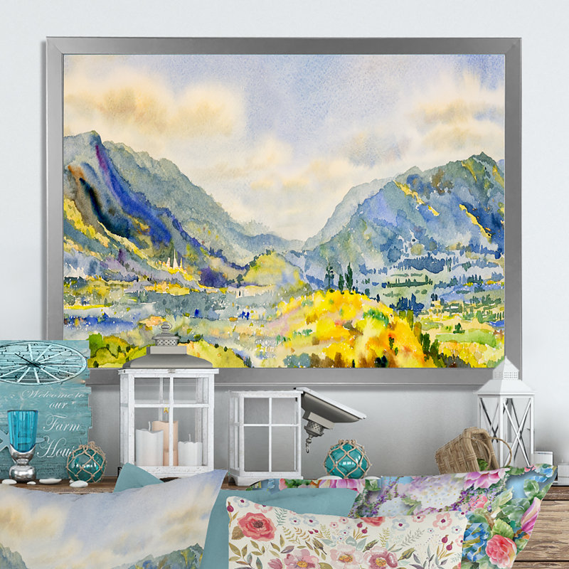 «Panorama Mountain Landscape - Floater Frame, reproduction sur toile», H 30 po x l 40 po x P 1,5 po, Cadre photo argenté
