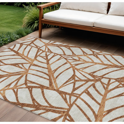 Tapis extérieur lavable floral beige et cuivré 10 pi x 14 pi orange