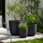 Ensemble de 3 pots de fleurs ronds en béton avec trous de drainage et bouchon en caoutchouc, texture pierre craquelée, en plastique MGO, pour intérieur, extérieur, terrasse, jardin ou balcon.-1097311993