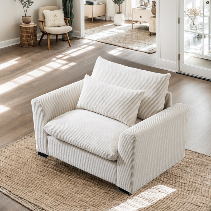 Fauteuil large Zackary de 51 po, Velours côtelé beige