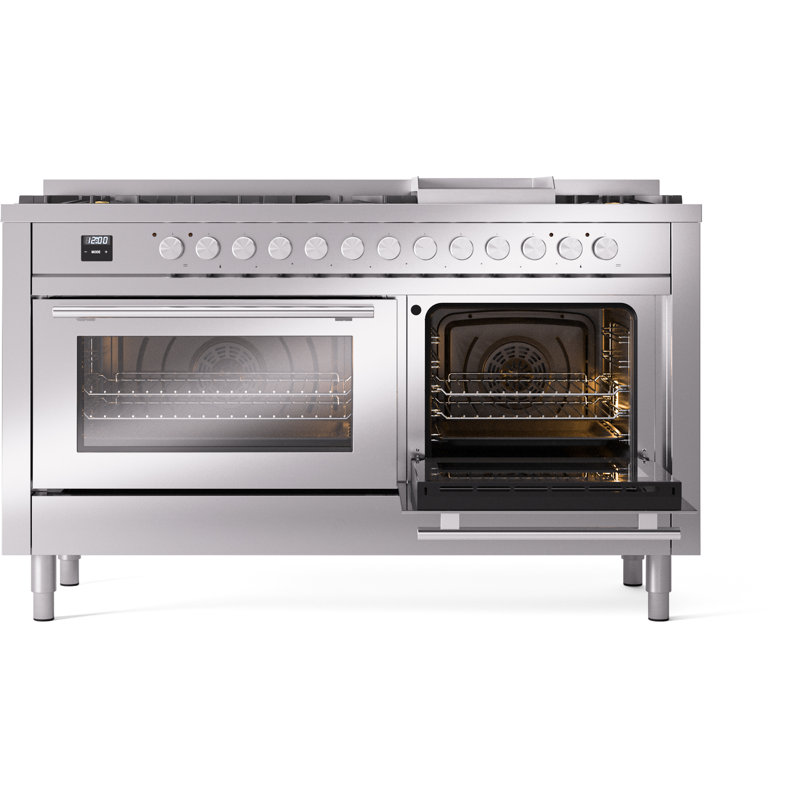 Cuisinière à deux brûleurs ILVE Professional Plus II 60, 9 brûleurs scellés, plaque chauffante (acier inoxydable)