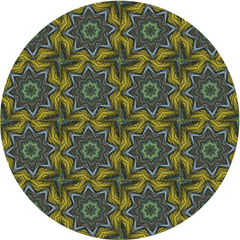 Tapis vert/brun à motifs, Rond 5 pi