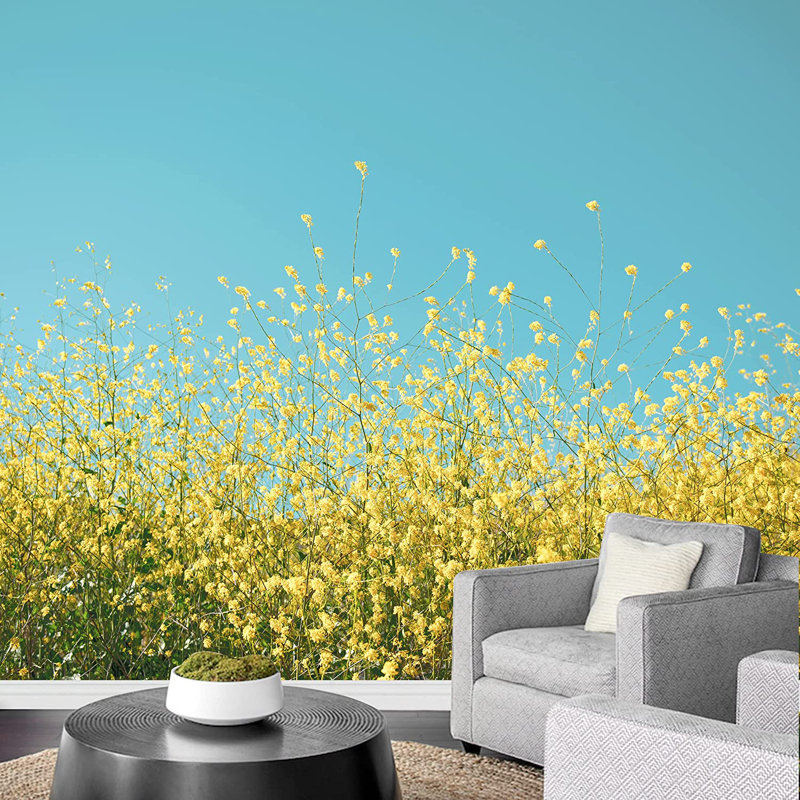 Scénique champ de fleurs sauvages jaunes, L 66 po x l 96 po